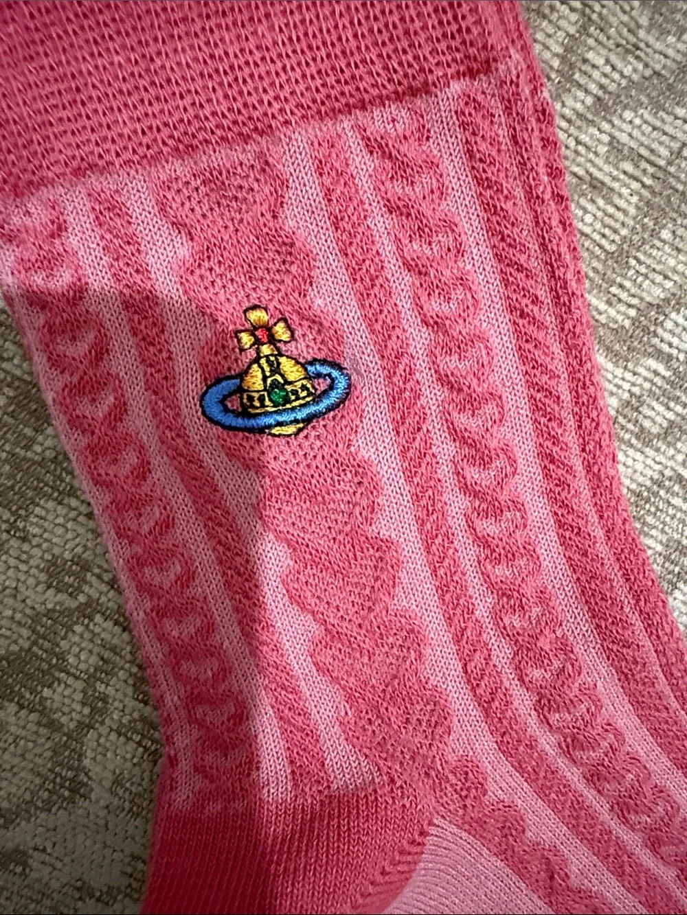 Vivienne Westwood Pink Cable-Knit Crew Sock with Orb Logo NWOT